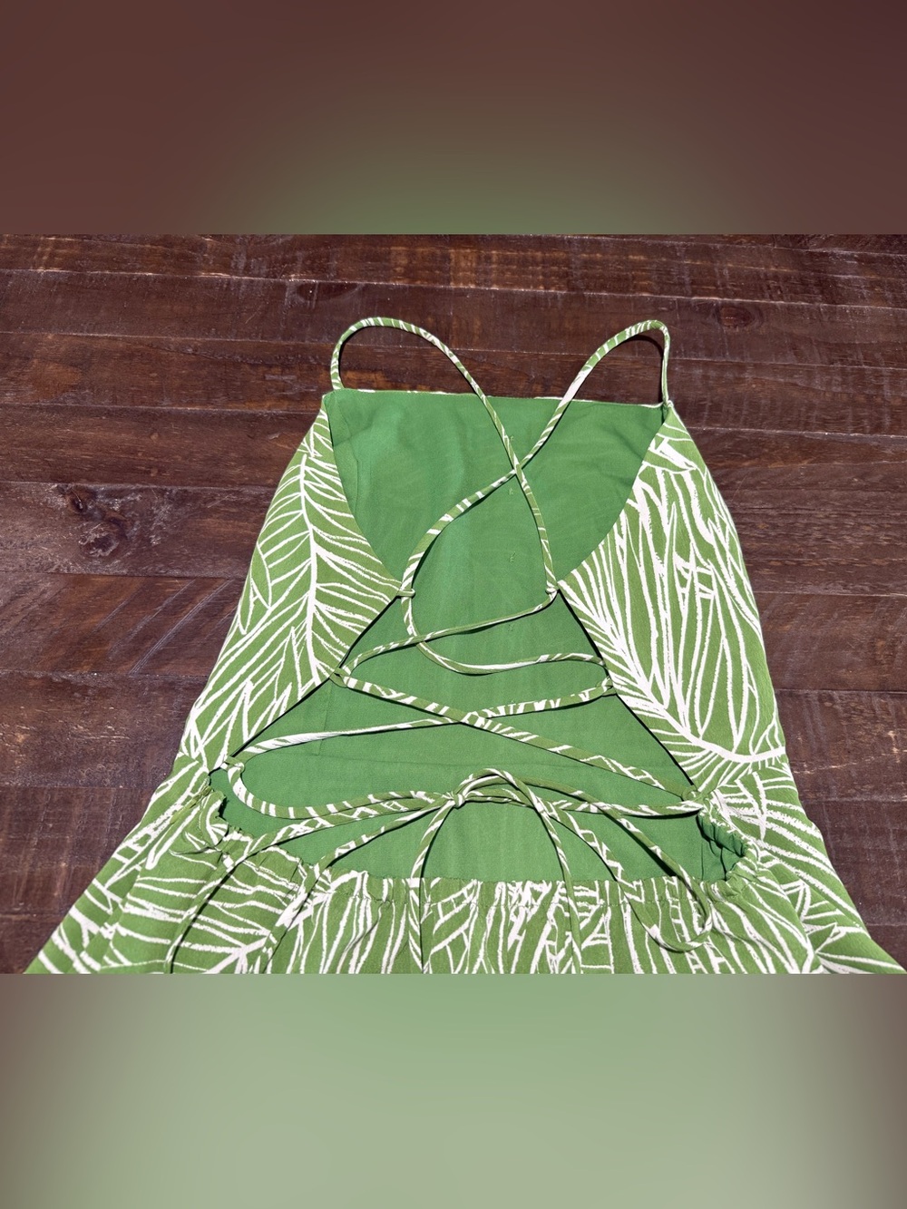 Lost + Wonder Green Tropic Palm Mini Dress Sz L Summer Vacay Resort Beach Party - Picture 9 of 13